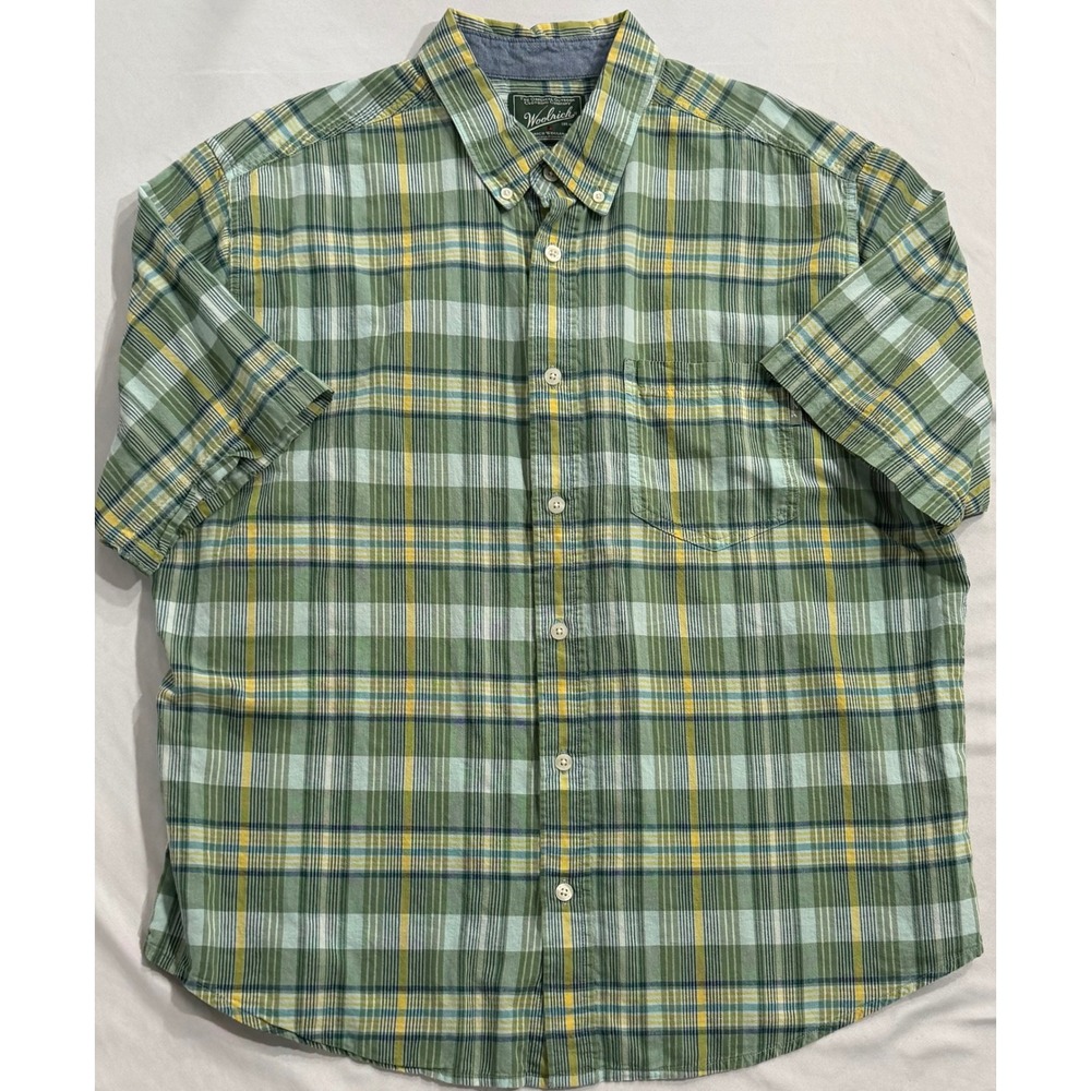Woolrich Mens XL Green Plaid Short Sleeve Button Down Cotton Shirt 6049 TPP